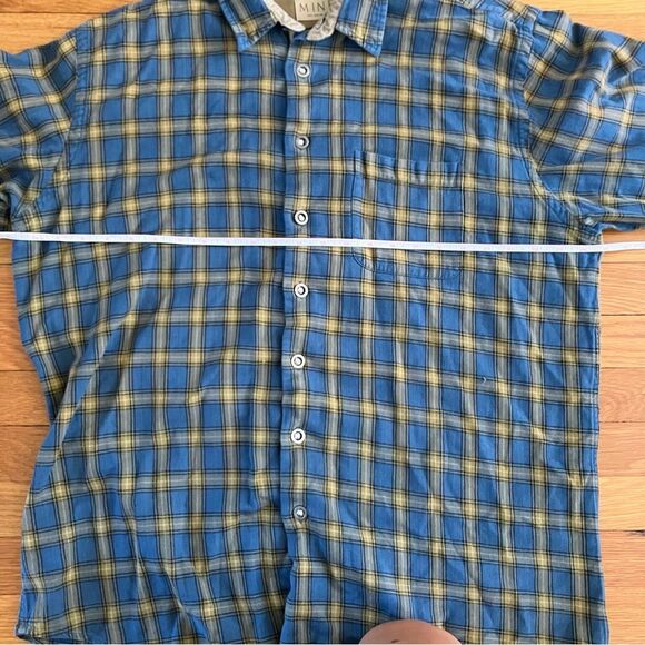 Mine Blue Yellow Plaid Button Down Classic Fit Corduroy Collar Shirt Large - Picture 5 of 6